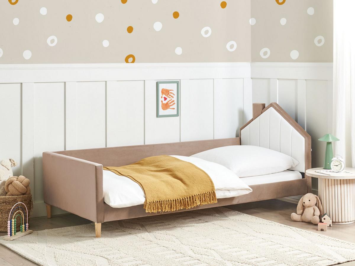 KINDERBETT 90x200 cm Braun Kervan - Hellbraun, Textil (90/200cm) - Beliani