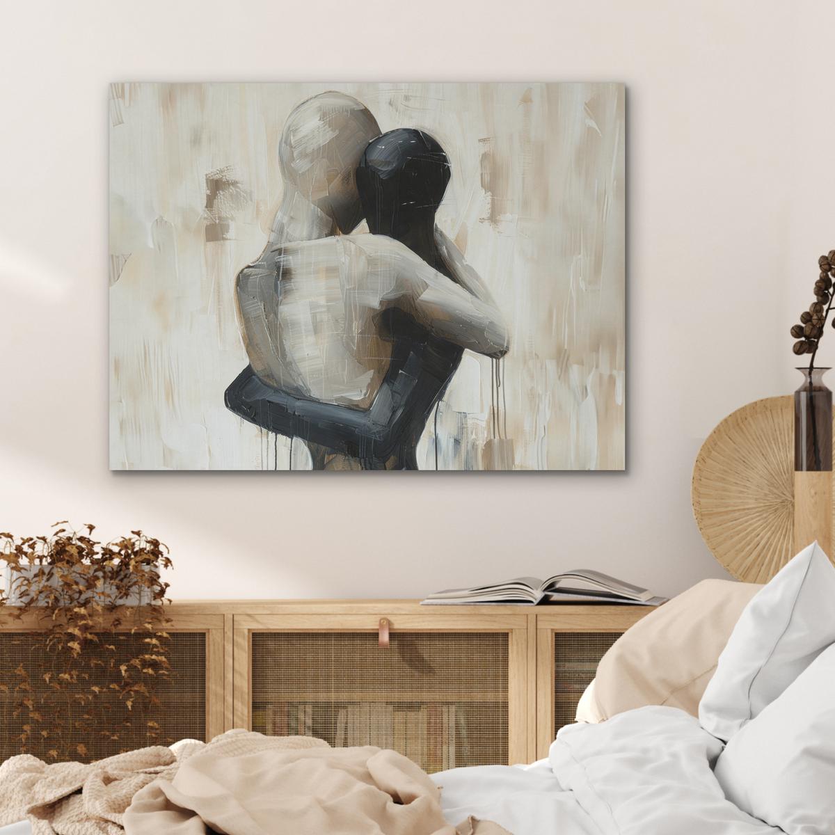 AKUSTIKBILD Abstrakt - Liebe - Schwarz und weiß - Modern Gemälde 80x60 cm - Schwarz, Kunststoff (80/60/0.9cm) - MuchoWow