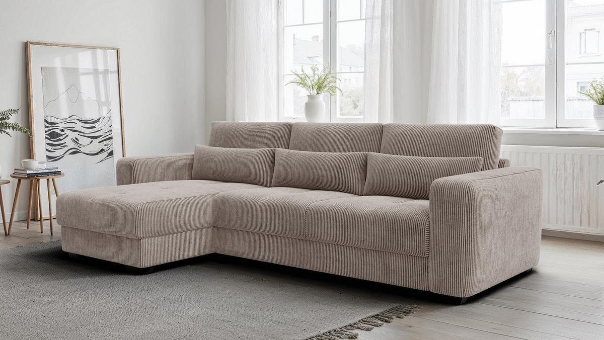 ECKSOFA OLI 4-Sitzer links, taupe - Taupe, Holz/Textil (295/172cm) - Wozimo