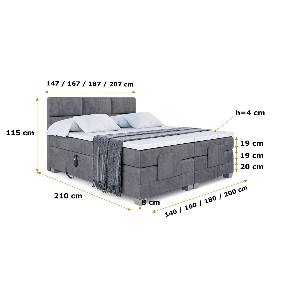 BOXSPRINGBETT elektrisch verstellbar mit 2 Matratzen H4/Taschenfederung PROT EL 140 x 200 Dunkelgrau - Dunkelgrau, Holzwerkstoff (147/200cm) - ALTDECOR