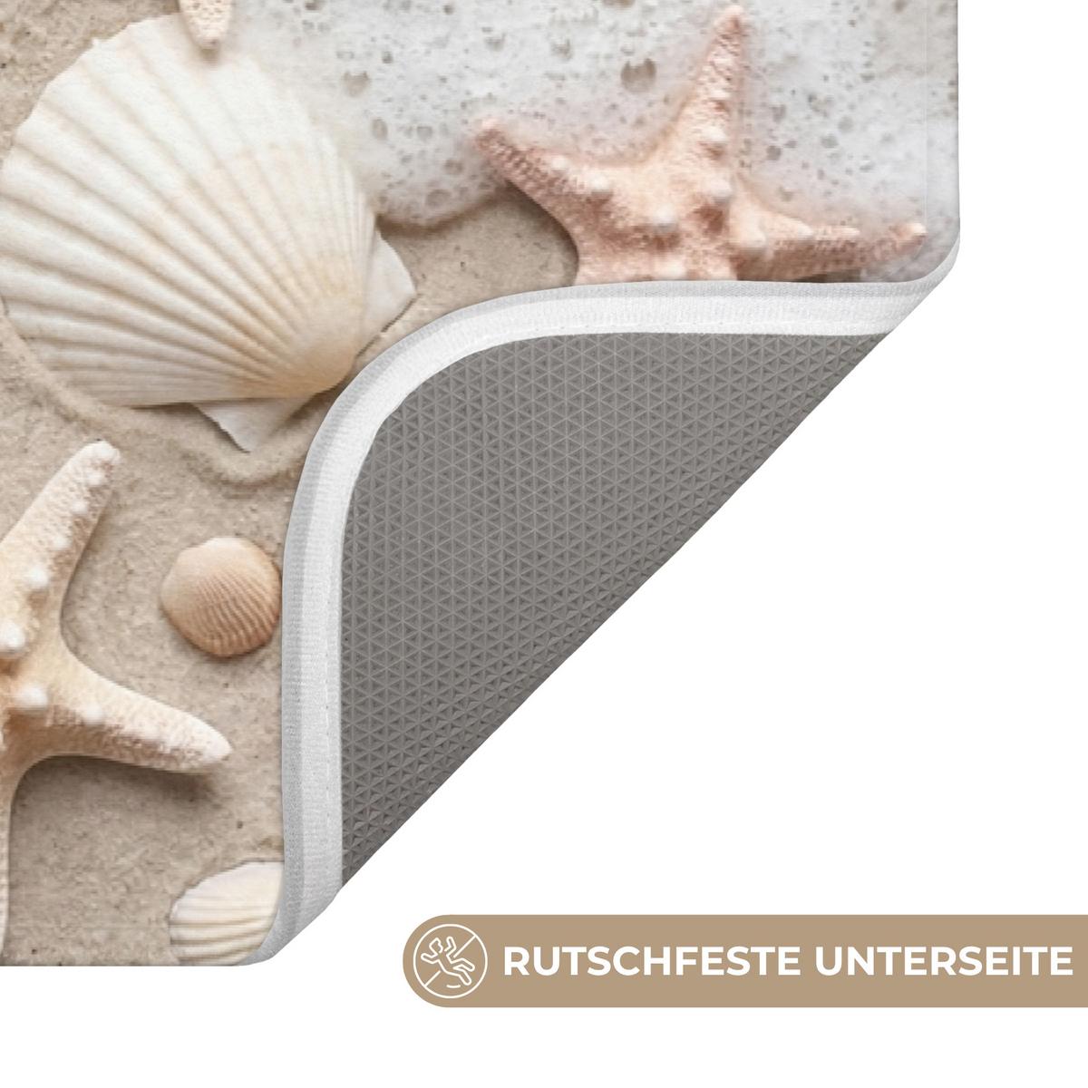 BADEMATTE Muscheln - Seesterne - Strand 80x50 cm - Sandfarben/Creme, Textil (80/50cm) - OnlyWow