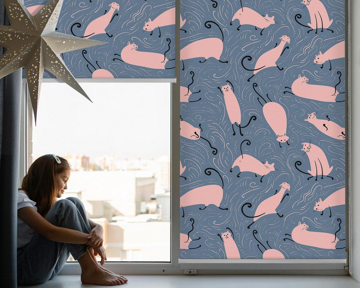 INNENROLLO - Fensterrollo - Rollo - 90x180 cm - Rosa Katzen - Pink, Kunststoff (90/180/0.5cm) - TULUP