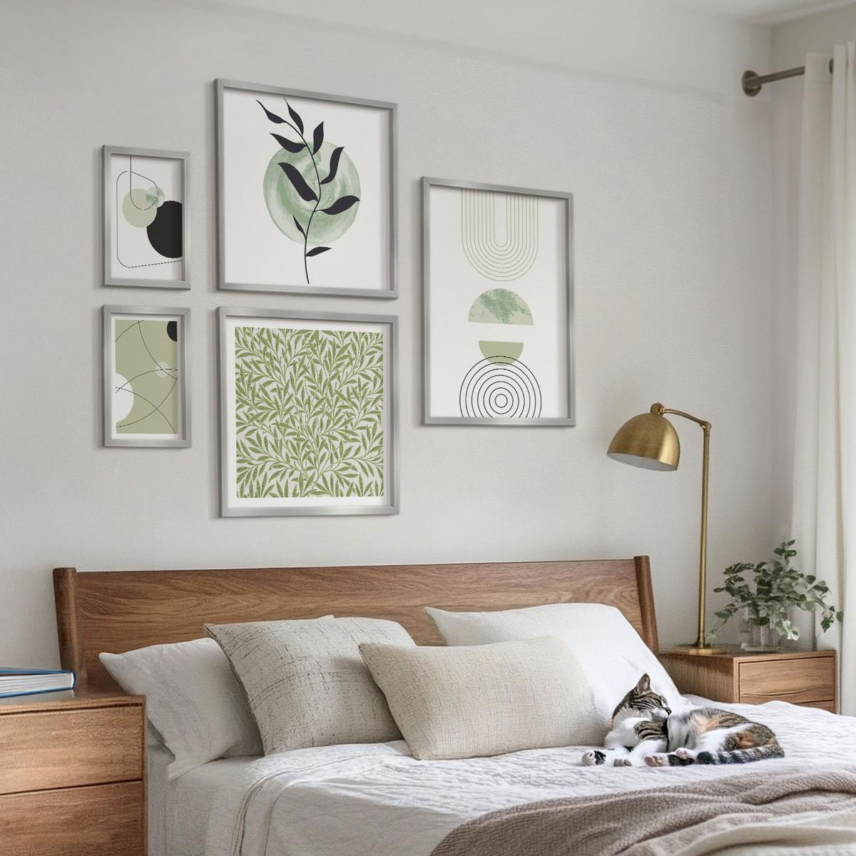 BILDER SET 5er Set - 50x50 cm & 20x30 cm & 40x60 cm Silberner Rahmen - Abstrakte Formen und Farben - Silberfarben, Kunststoff (40/60cm) - TULUP