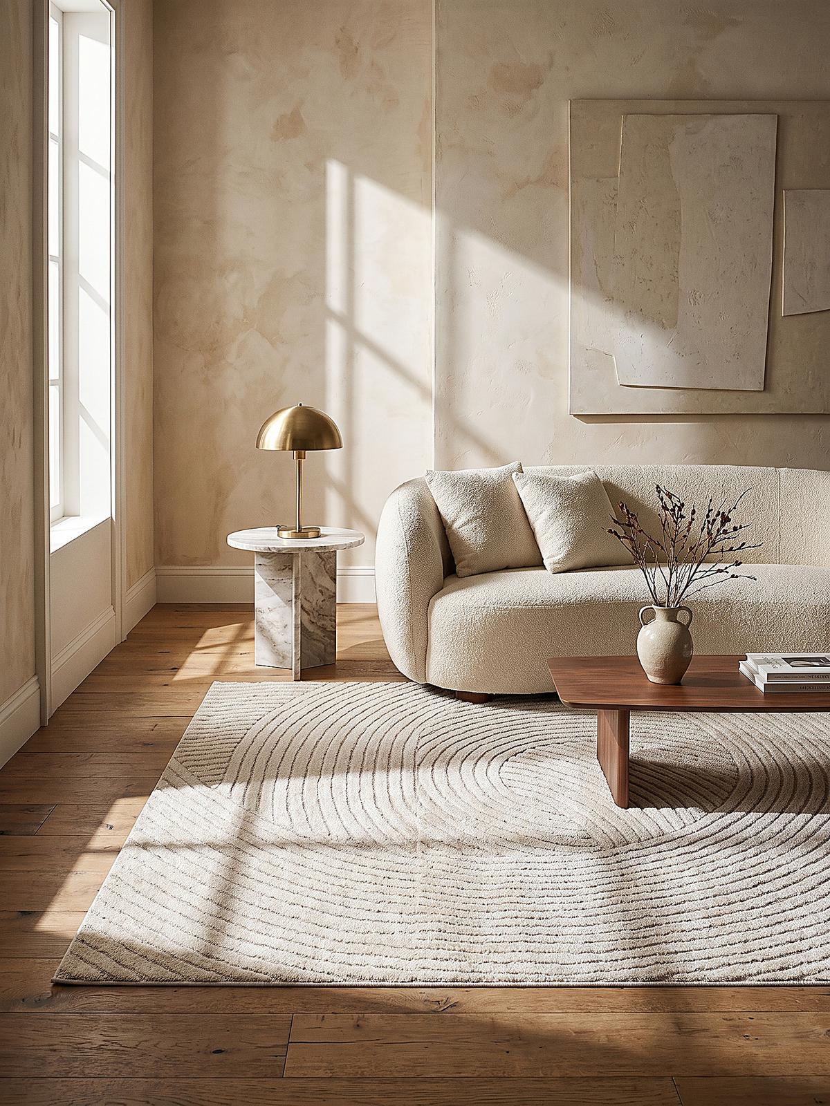KURZFLORTEPPICH Geometrisch CETINA Polypropylen Creme 120 x 170 cm - Beige, Textil (120/170cm) - KADIMA DESIGN
