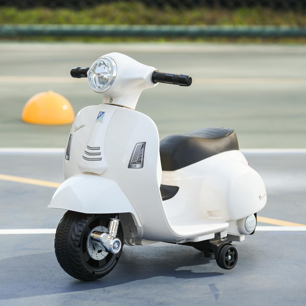 VESPA Elektromotorrad Kindermotorrad Elektrofahrzeuge 1,5 bis 3 Jahren Weiß - Weiß, Metall (66.5/38/52cm) - HOMCOM