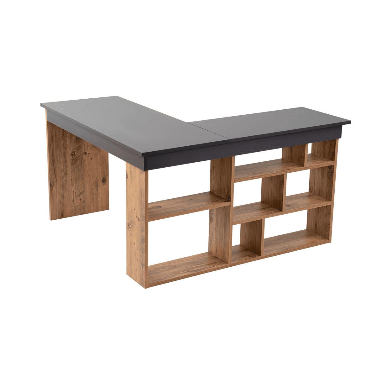 ECKSCHREIBTISCH mit stauraum - organis 130/50/72 cm - Grau, Holzwerkstoff (58/50/72cm) - Calicosy