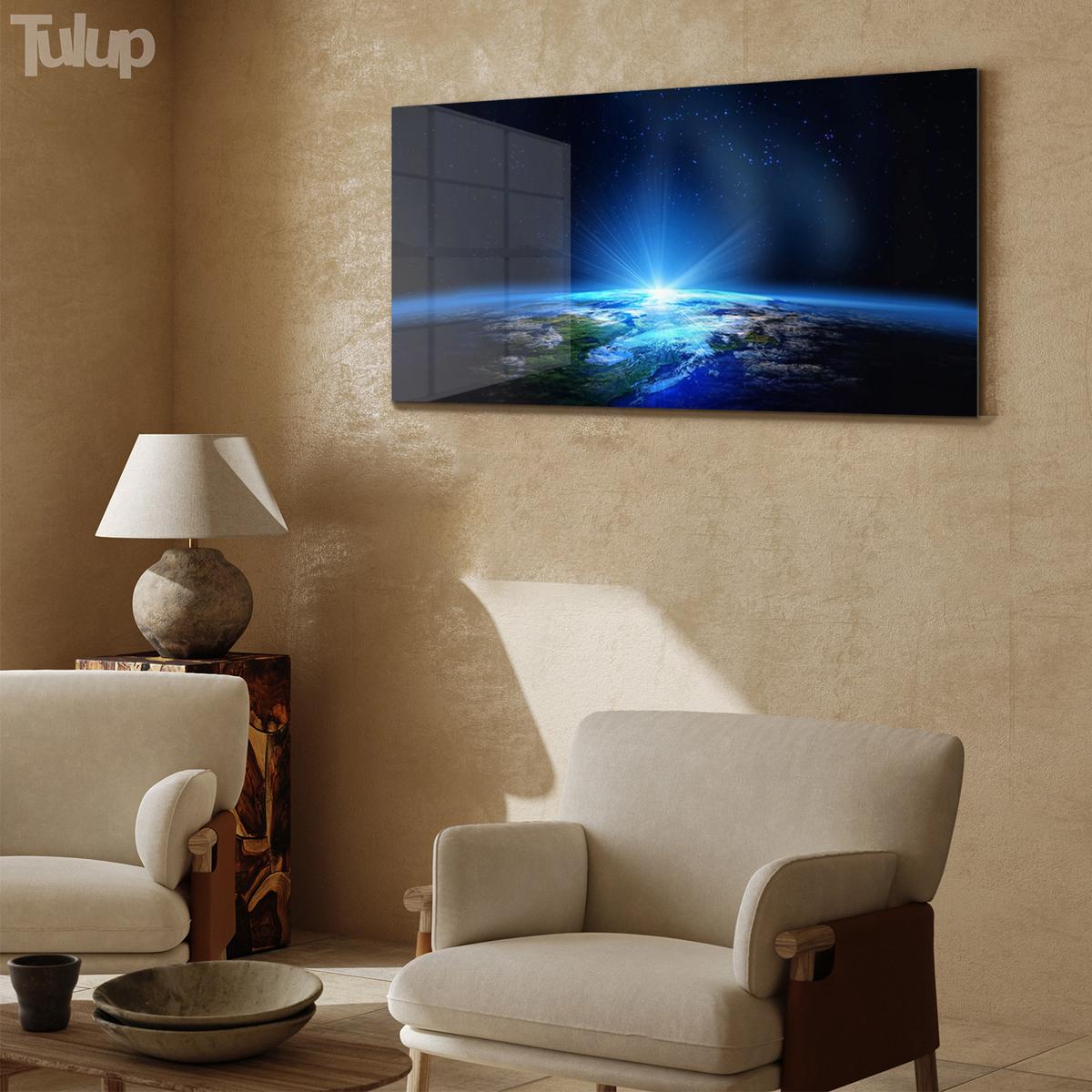 GLASBILD 140x70 cm Erde Universum - Schwarz, Glas (140/70cm) - TULUP