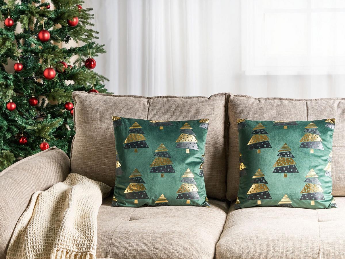 DEKOKISSEN 2er-Set Grün 45/45 cm Goldspruce - Grün, Textil (45/45cm) - Beliani