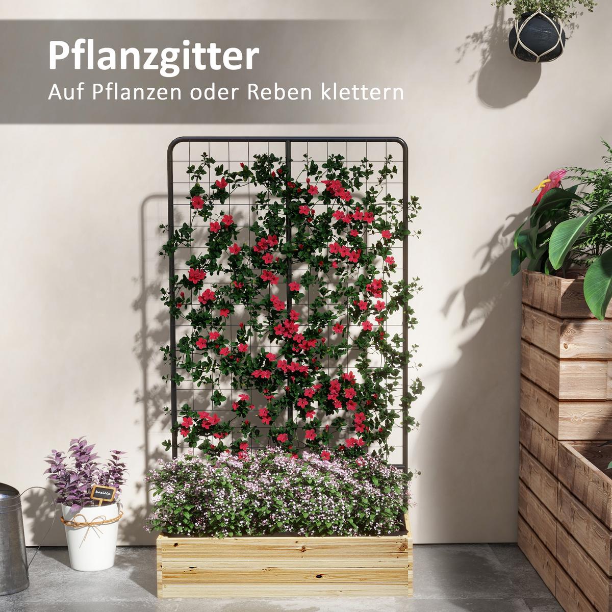 HOCHBEET mit Rankhilfe, Pflanzkasten aus Holz, für Garten, Balkon, Naturholz - Fichtefarben, Holz (38/145/80cm) - Outsunny