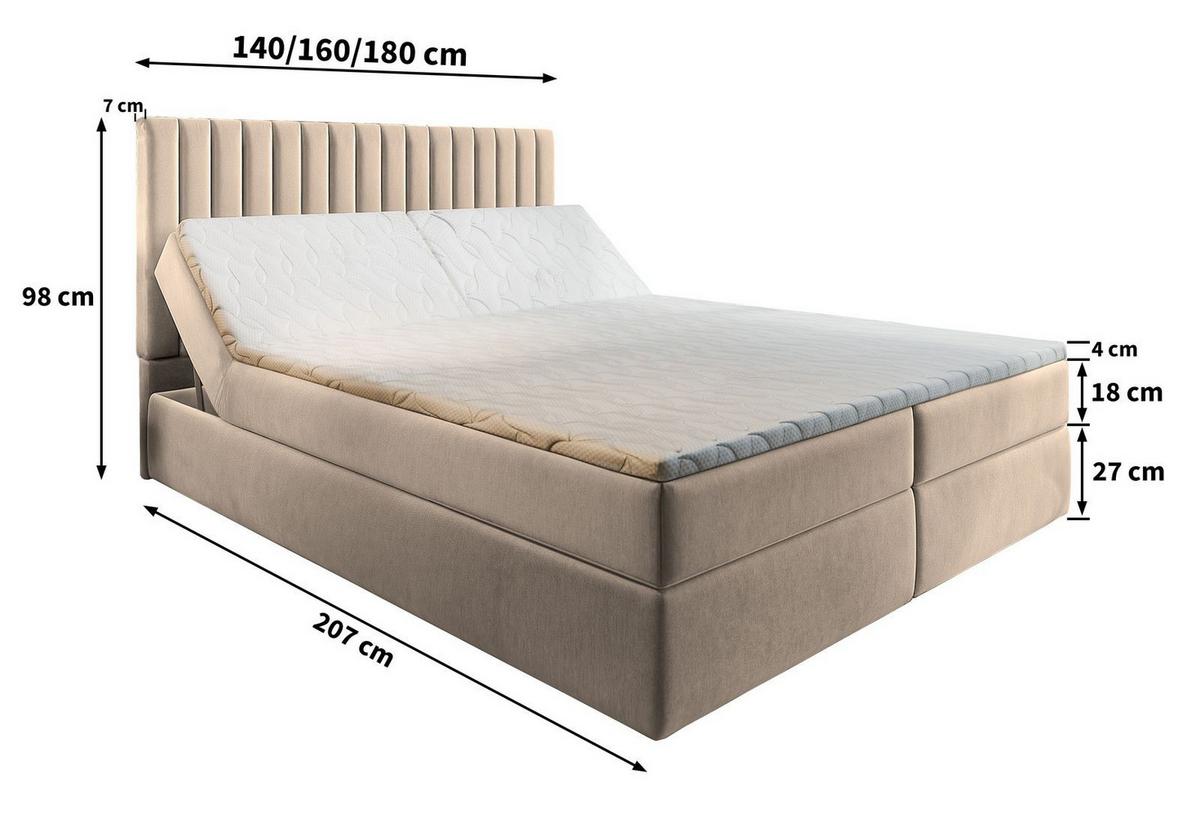 BOXBETT MURLO 160x200 cm mit Matratze und Topper - Beige - Beige, Holz (160/200cm) - MASSENO