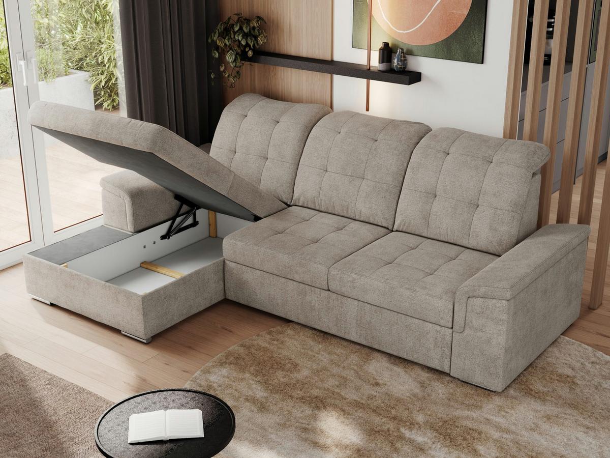 ECKSOFA MADRITO L - Beige Struktur - Links - Beige/Silberfarben, Textil/Metall (160/256cm)