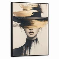 LEINWAND Bilder mit Rahmen - Frau - Hut - Farbe - 60x80 - Goldfarben, Textil (60/80cm) - MuchoWow