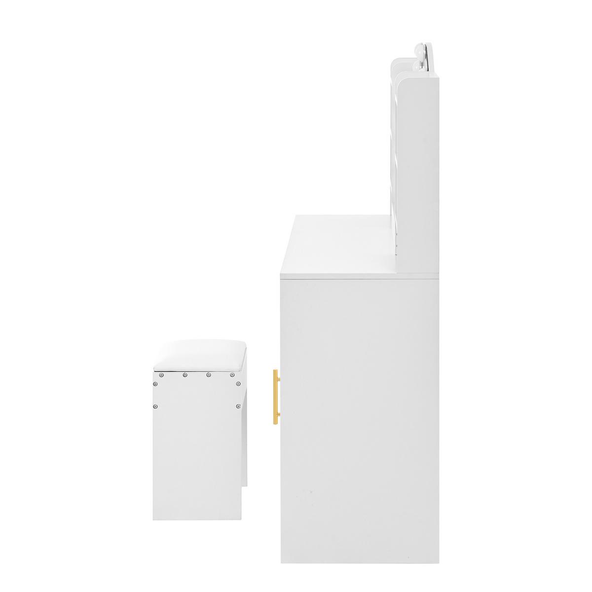 SCHMINKTISCH LED mit Hocker Spiegel Stauraum - Weiß, Holzwerkstoff (110/132/40cm) - Urban Meuble