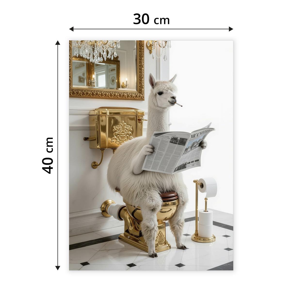 POSTER für Badezimmer WC LAMA mit Zeitung auf Toilette Glamour Abstraktion 30x40cm - Gelb/Beige, Papier (30/40/40cm) - Muralo