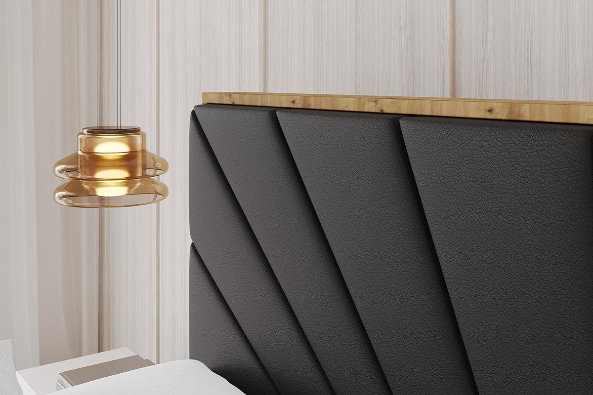 POLSTERBETT mit Bettkasten, Fußteil und Lattenrost, Boxbett mit Matratze H3/H4 - ENZO6-Z 160x200 Schwarz Kunstleder - Schwarz Hochglanz, Holzwerkstoff/Textil (160/200cm) - ALTDECOR