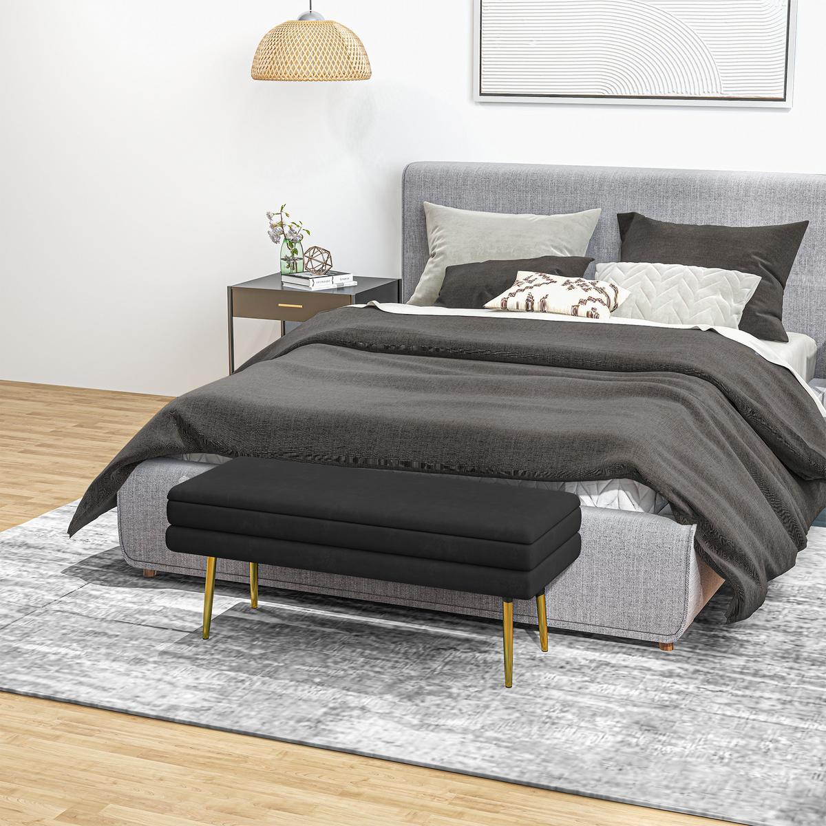 TRUHENBANK mit Stahlbeine, Schwarz - Schwarz, Kunststoff (37.5/42/100cm) - HOMCOM