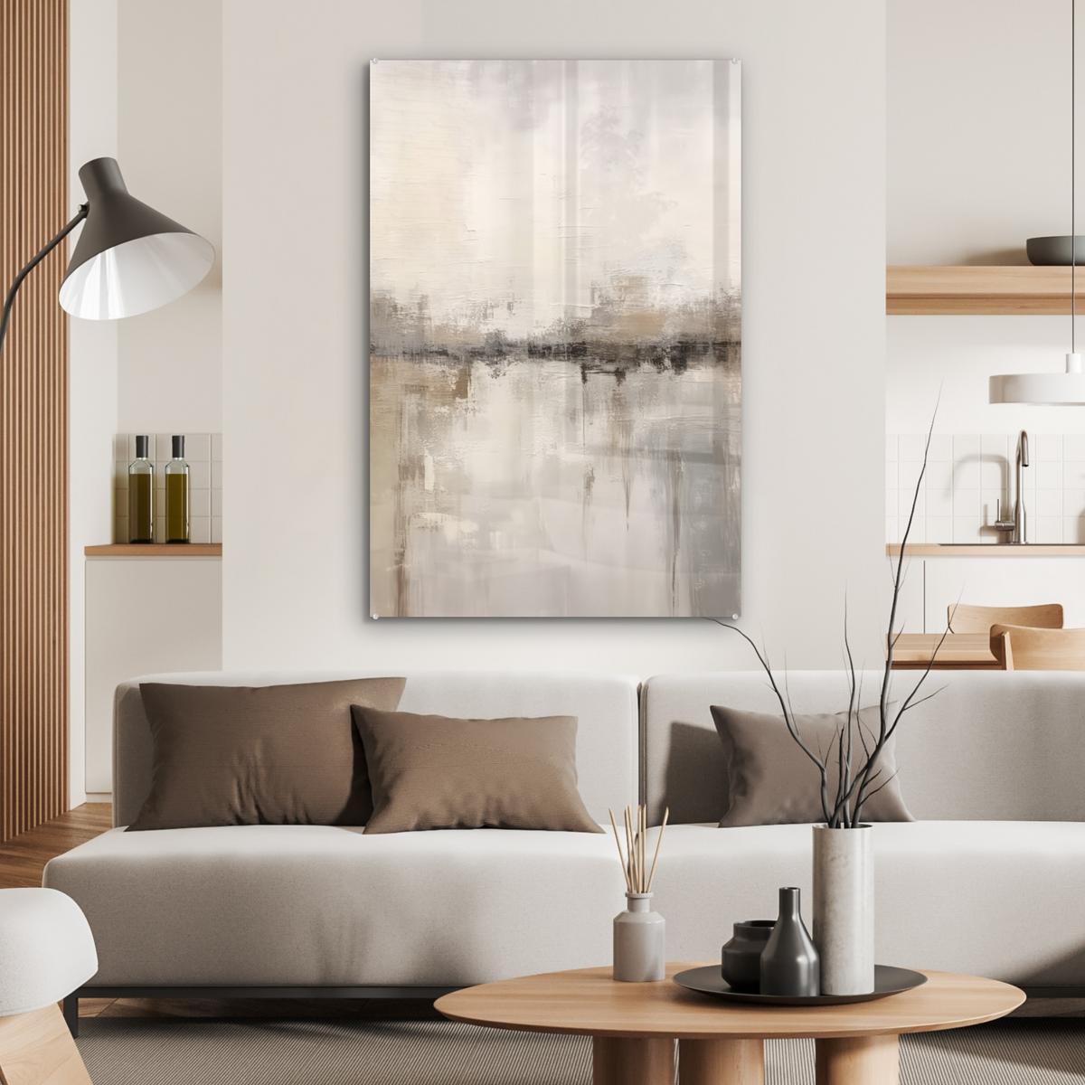 ACRYLGLASBILD Moderne Kunst - Abstrakt - Beige 80x120 cm - Beige, Glas (80/120cm) - MuchoWow