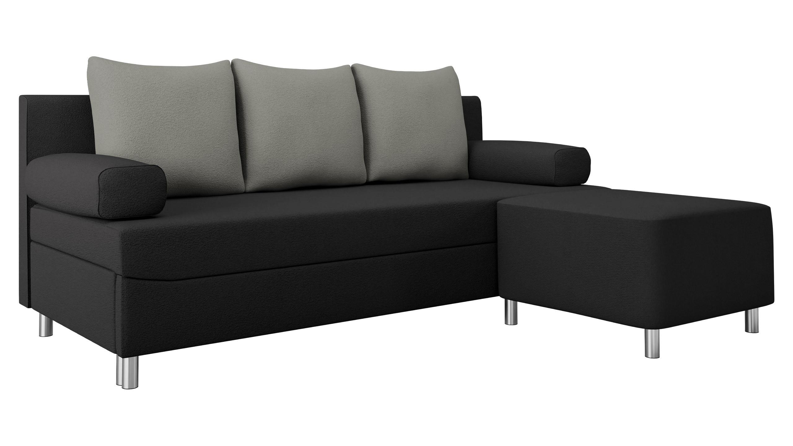 SCHLAFSOFA Dover mit Polsterhocker - Chromfarben/Schwarz, Holz/Kunststoff (192/86/80cm) - MIRJAN24