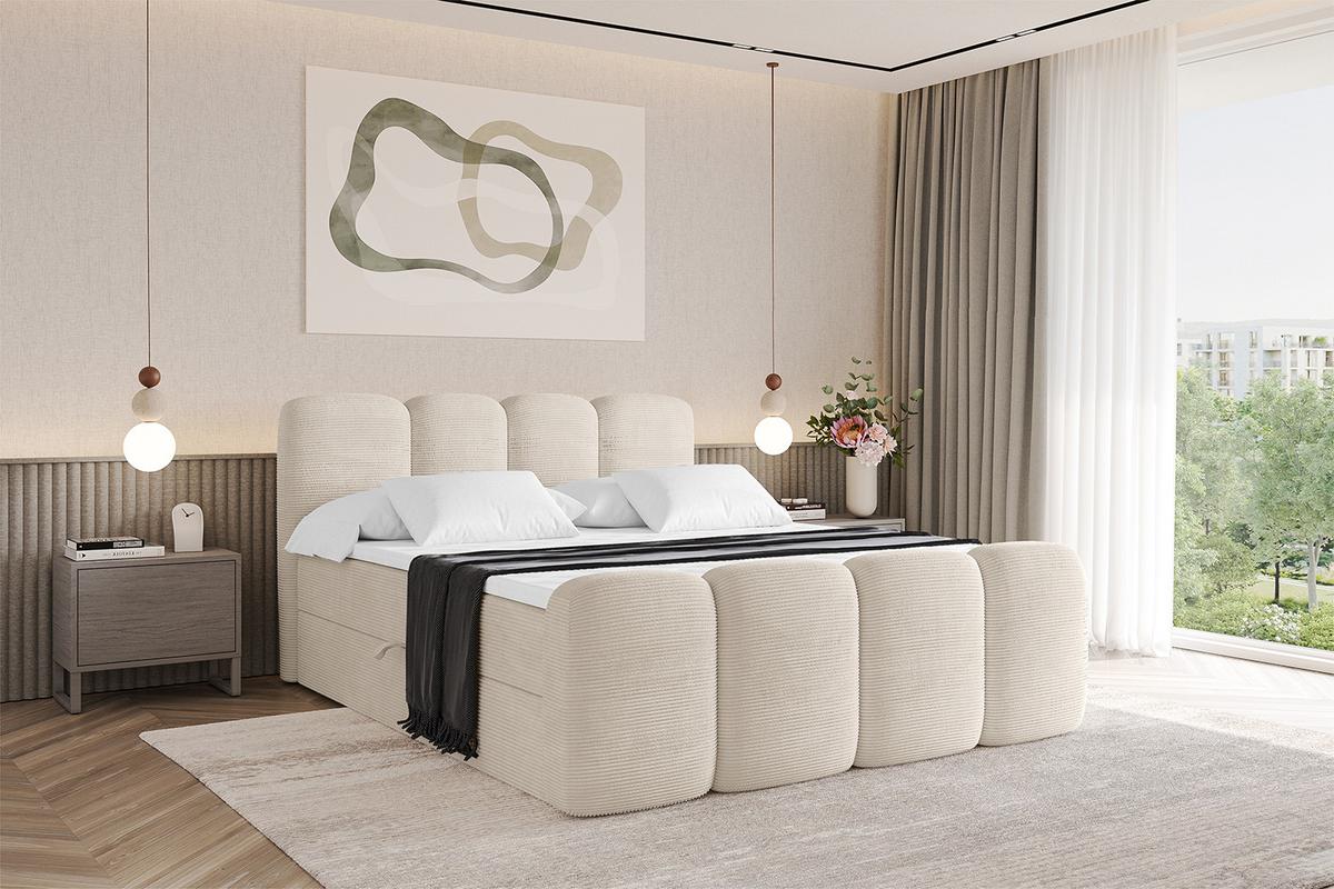 BOXBETT mit Matratze H4 und Lattenrost - NINA-Z - 160x200 cm - Beige - Ecru, Holzwerkstoff (160/200cm)