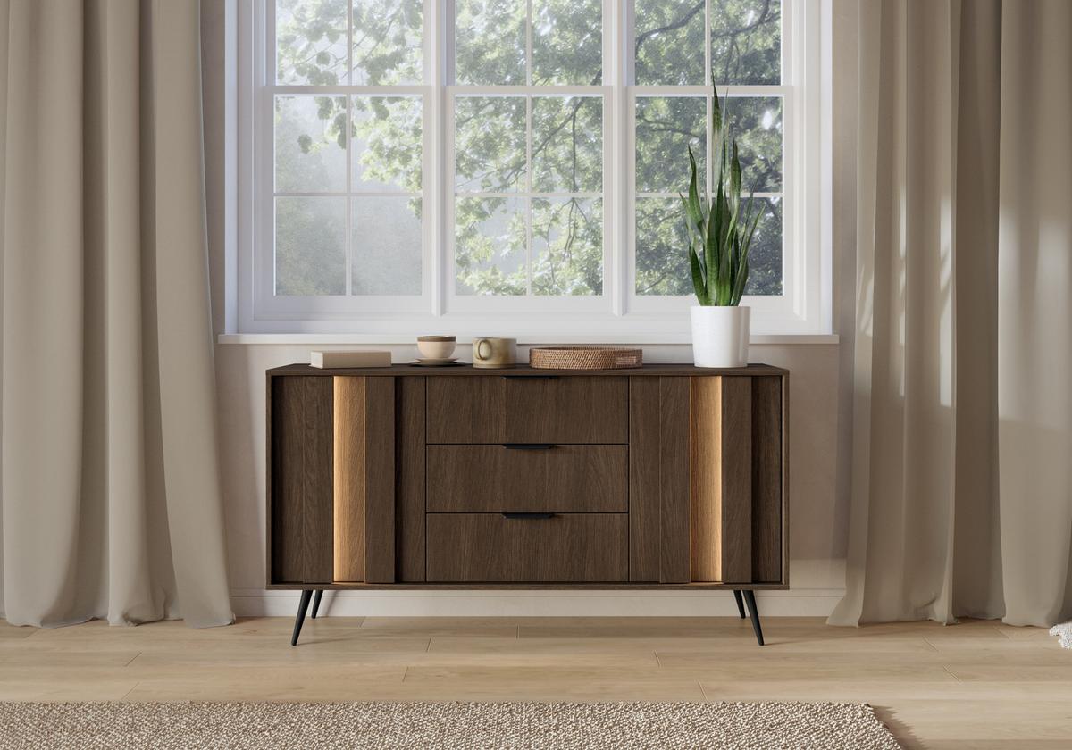 KOMMODE DAVANTI 153,5/82,6/40cm mit 3 Schubladen 2 Türen Eichefarben - Eichefarben, Holzwerkstoff (153.5/82.6/40cm) - MASSENO