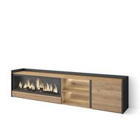 LOWBOARD, Eiche und Schwarz, 212/35/50cm, Kamin mit Feuereffekt XXL - Eichefarben, Holzwerkstoff (212/50/35cm) - Skraut Home