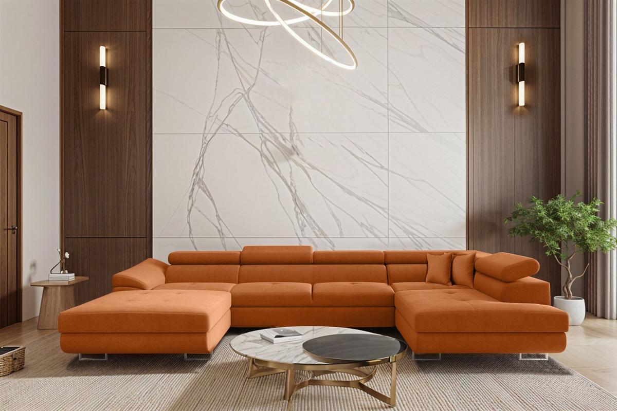 WOHNLANDSCHAFT Carmelo In Nova - Orange, Holzwerkstoff/Textil (345/90/202cm) - Fun Möbel