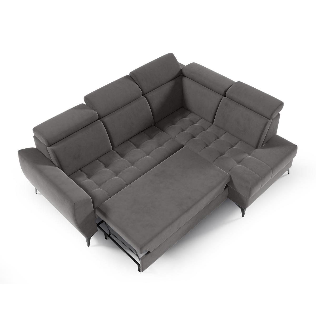 ECKSCHLAFSOFA Aurora II mit verstellbare Kopfstützen, Dunkelgrau, rechts - Dunkelgrau/Schwarz, Textil (266/204cm) - Beautysofa