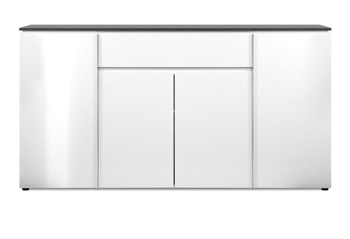 SIDEBOARD weiß Glanz, grau 178 cm, große Kommode mit 6 Fächern - Chromfarben/Silberfarben, Holzwerkstoff/Kunststoff (177.5/92/40cm) - Furn.Design