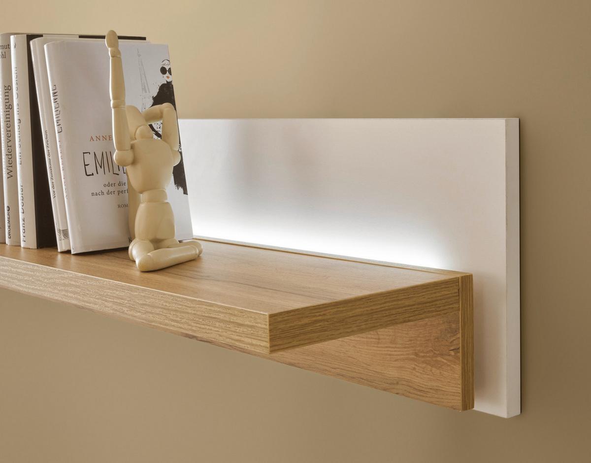 WANDBOARD weiß matt, Eiche Wotan 150 cm, Wandregal inklusive Beleuchtung - Eiche Wotan/Weiß, Holzwerkstoff (150/24/24cm) - Furn.Design