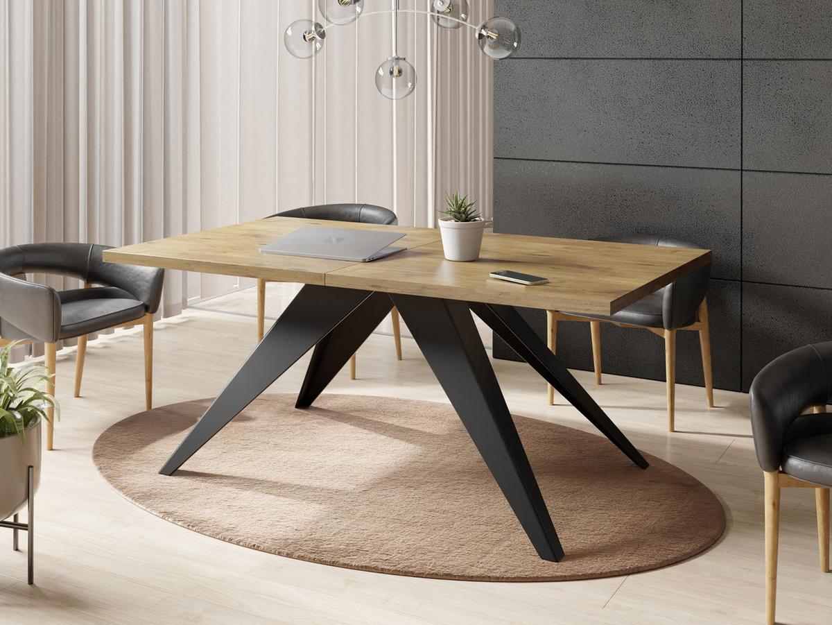 ESSTISCH Vance rechteckig ausziehbar, Lancelot Eiche 160-260/90/76 cm - Eichefarben/Schwarz, Holzwerkstoff/Metall (90/260/76cm) - WFL GROUP