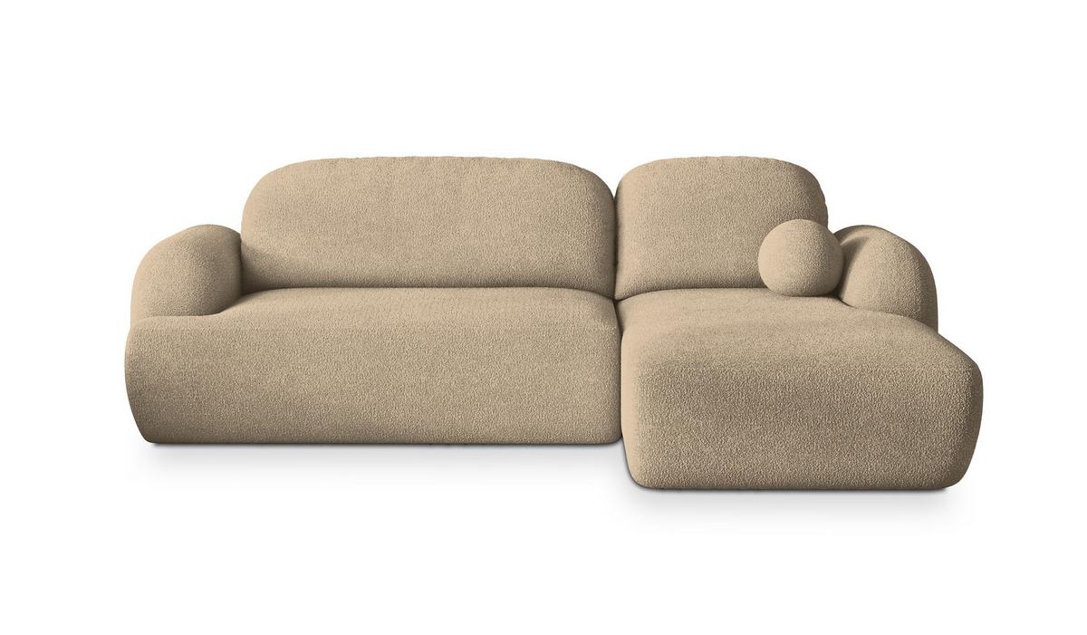 ECKSOFA MODENZA N R-S Creme Boucle-Stoff mit Schlaffunktion - Creme/Schwarz, Holz/Kunststoff (266/148cm) - MASSENO