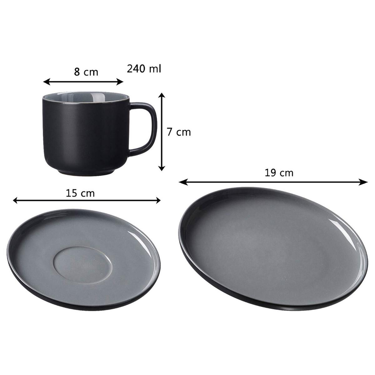 KAFFEESERVICE MIT KANNE Jasper schwarz 3-tlg. - Schwarz, Keramik (2/2/2cm) - Ritzenhoff Breker