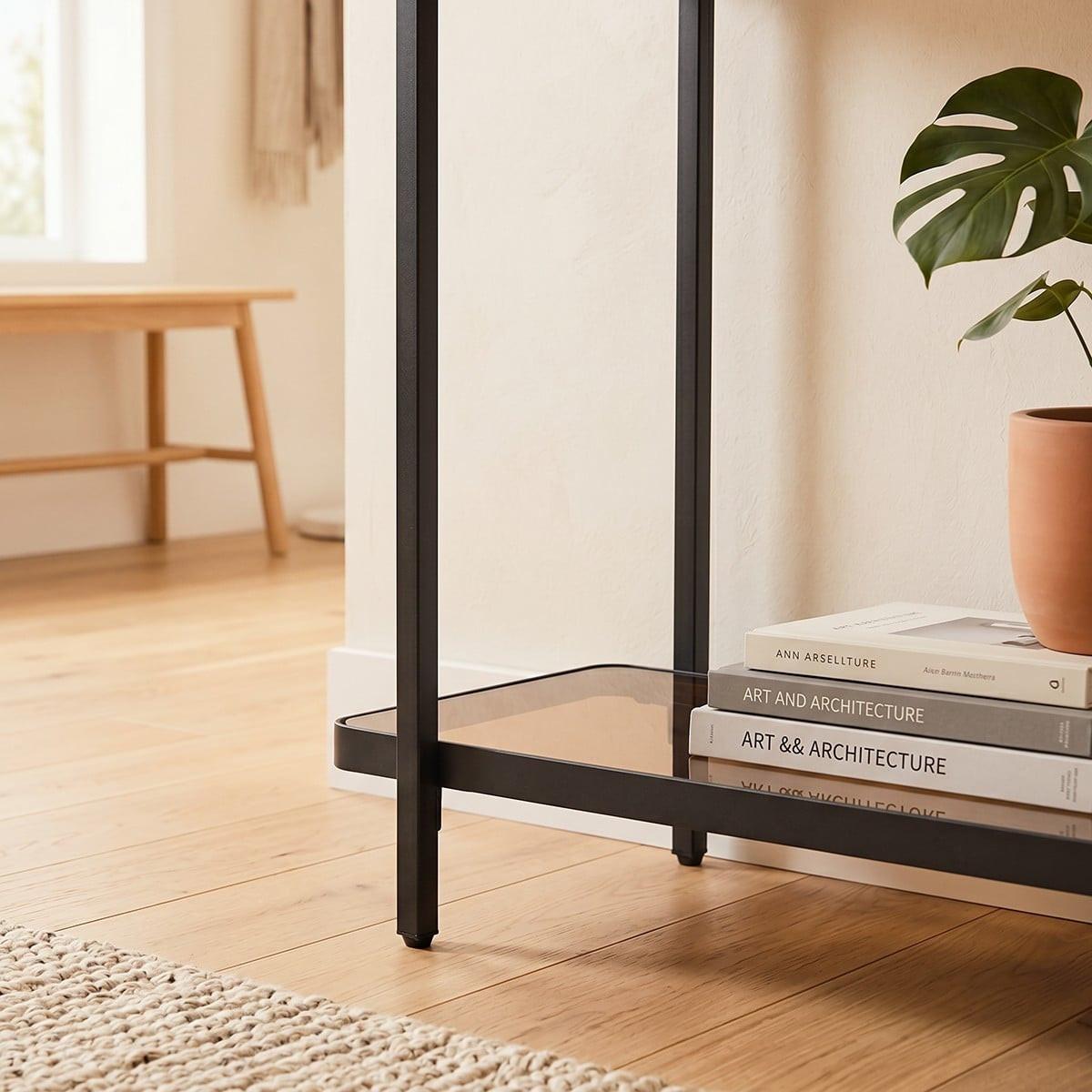 KONSOLE mit zwei Ablagen aus getöntem Glas B80 cm 30/80/80 cm - Schwarz, Metall (41.5/30/80cm) - Calicosy