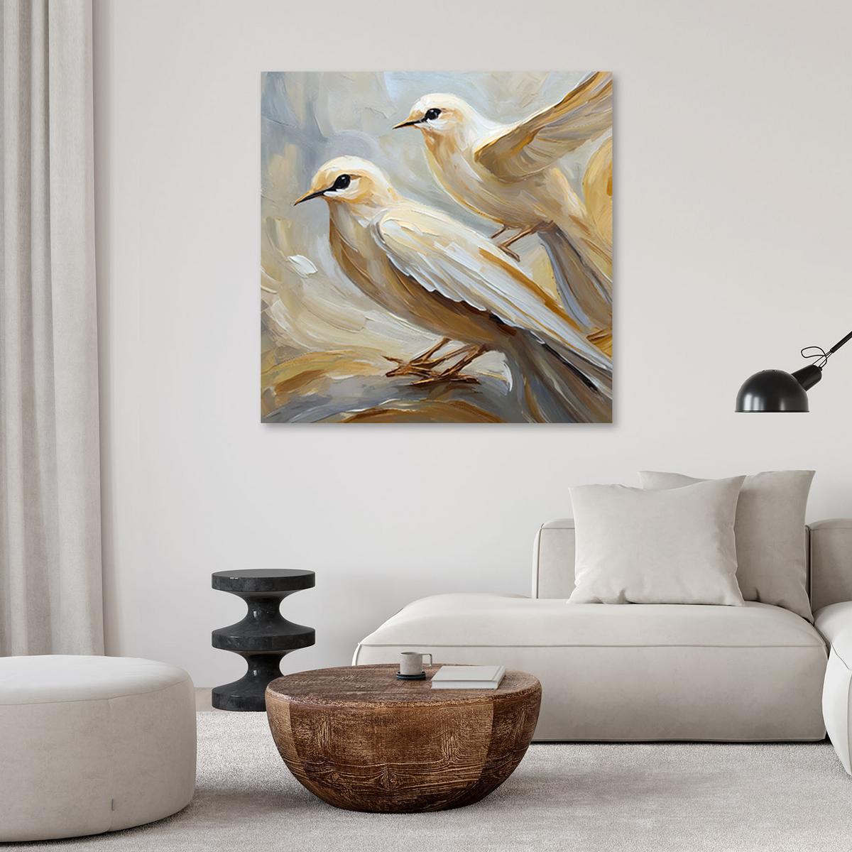 LEINWANDBILD Vögel wie gemalt 60x60cm - Beige, Textil (60/60cm) - Feeby