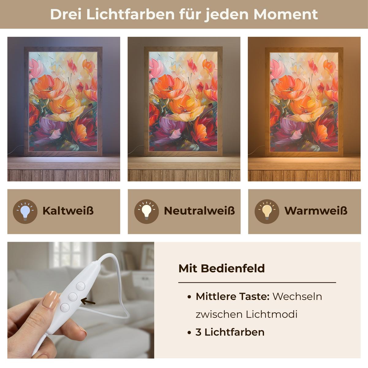 TISCHLEUCHTE Blumen - Bunt - Malerei - Abstrakt - Kunst 20x30 cm - Alufarben, Holzwerkstoff (8/20/30cm) - OnlyWow