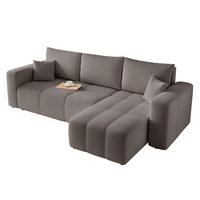 ECKSOFA Dunkelgrau Velours mit Bettkasten und Schlaffunktion - Dunkelgrau, Textil (248/145cm) - Idohome