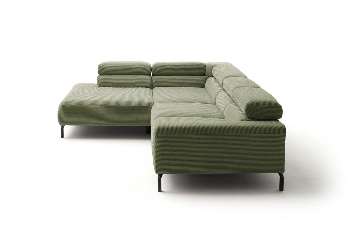 ECKSOFA DELIA Grün Cord Relaxfunktion - Schwarz/Olivgrün, Textil/Metall (276/219cm) - KAWOLA