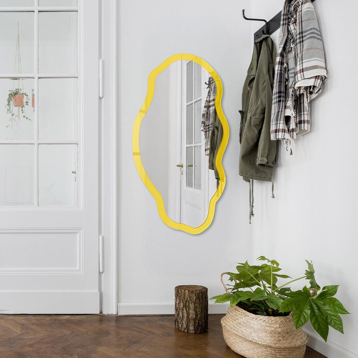SPIEGEL 90x45 cm asymmetrisch mit Druck - Intensives Gelb - Transparent, Glas (45/90/0.4cm) - TULUP