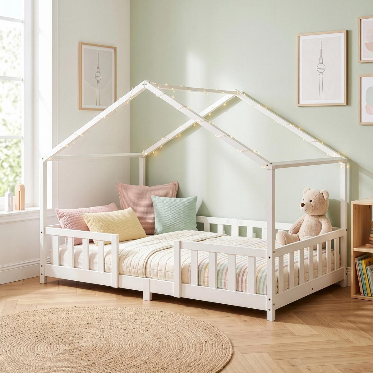 HAUSBETT Treviolo - Weiß, Holz (120/200cm) - [en.casa]