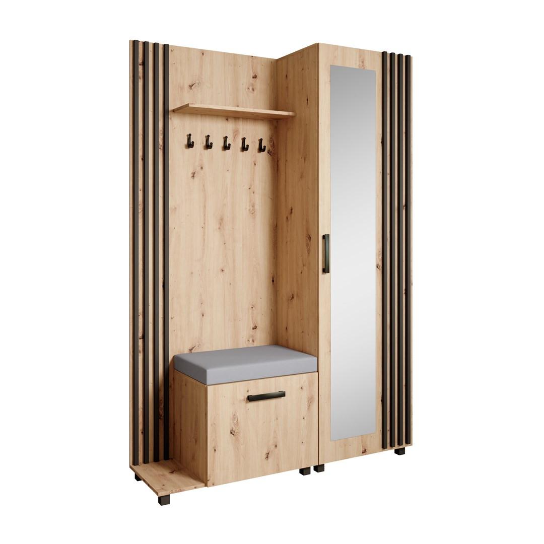 GARDEROBENSCHRANK Livia mit Aufhängern und Spiegel, eiche Artisan, links - Schwarz/Eiche Artisan, Holzwerkstoff (137/207/42cm) - Beautysofa