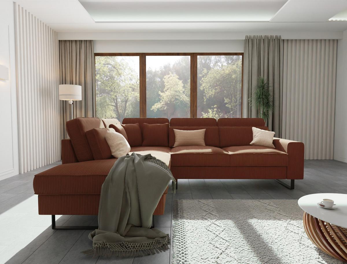 ECKSOFA Floe Terrakotta Cord - Terracotta/Schwarz, Holz/Kunststoff (290/231cm) - S-Style Möbel
