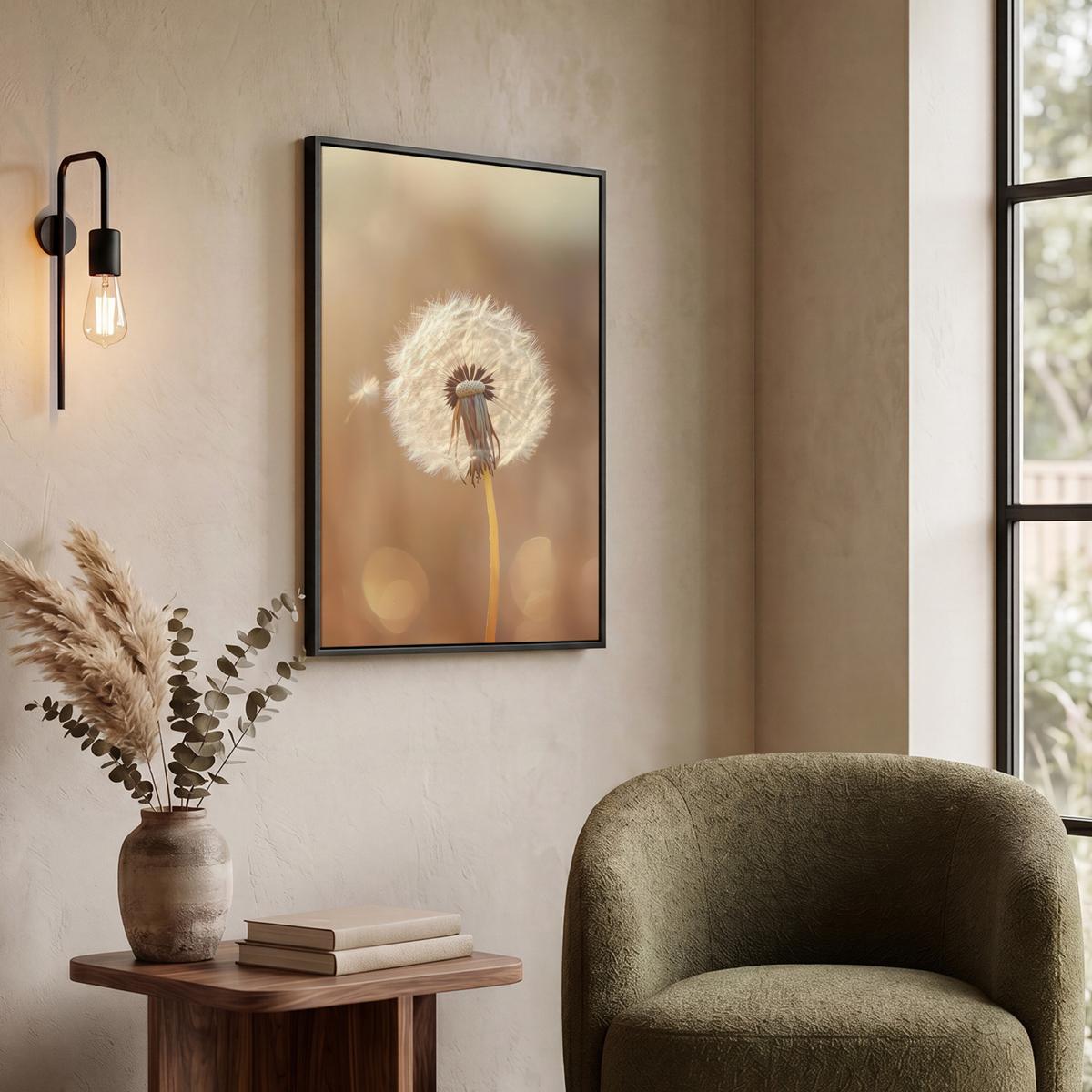 LEINWAND Bilder mit Rahmen - Löwenzahn - Beige - Natur - Blume - 50x70 - Hellbraun, Textil (50/70cm) - MuchoWow