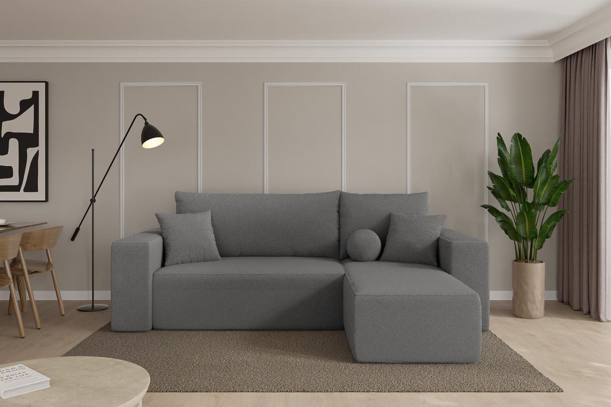 ECKSOFA mit Schlaffunktion Ottomane Rechts SENO-L 249x139x85 Grau Bouclé - Schieferfarben/Schwarz, Holzwerkstoff/Kunststoff (249/139cm) - ALTDECOR