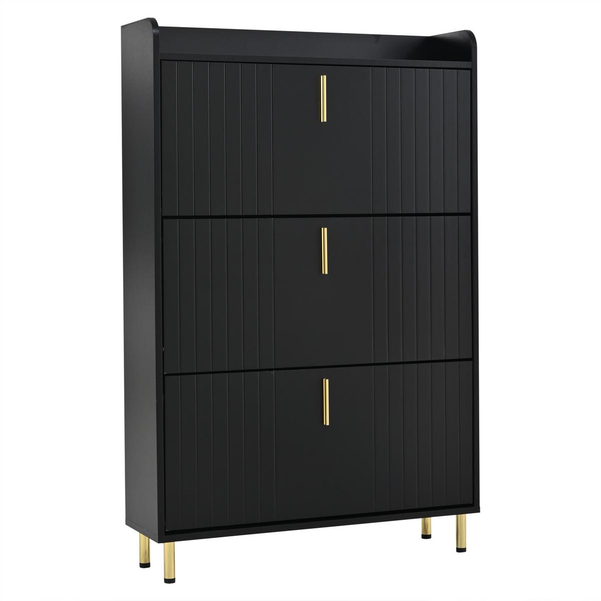 SCHUHSCHRANK schwarz schmal klappfächer - Schwarz, Holzwerkstoff (80/123.5/23.5cm) - Urban Meuble
