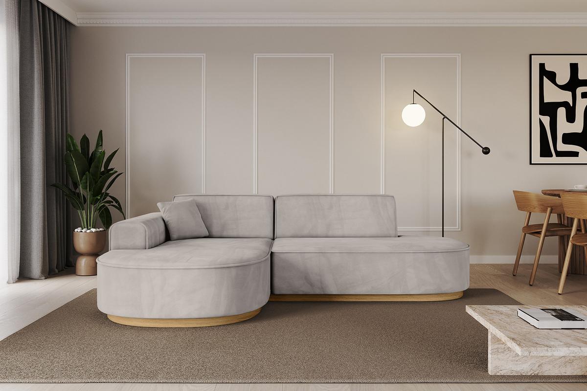 ECKSOFA Ottomane Links MARI-L1-v2 - 243x171x83 cm Hellbraun Velours - Hellbraun, Holzwerkstoff/Textil (243/171cm) - ALTDECOR
