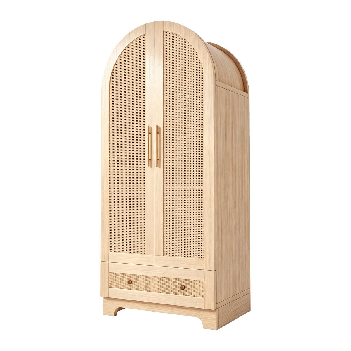 KLEIDERSCHRANK Doppeltüren Kunstrattan Holz mit Schubladen - Naturfarben, Holzwerkstoff (70/170/55cm) - Urban Meuble