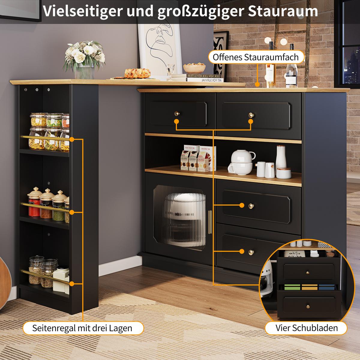 BARTISCH ausziehbarer mit Stauraum Schwarz - Schwarz, Holzwerkstoff/Metall (181/39/105cm) - Urban Meuble