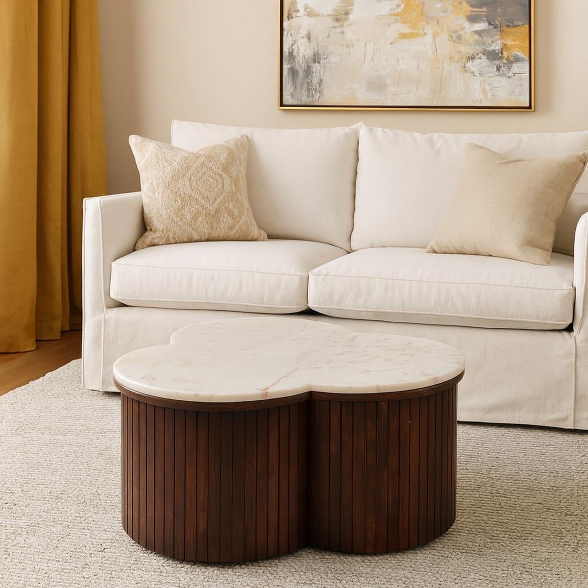 COUCHTISCH mit Samt-Mokka-Finish, Marmor, weiß und dunkelbraun - Dunkelbraun, Holz (82/82/42cm) - Artisan Furniture