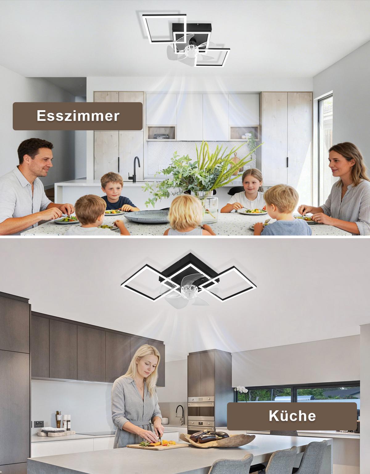 DECKENLEUCHTE mit Ventilator Telven 68/31/14 cm - Schwarz, Kunststoff/Metall (68/31/14cm) - ZMH