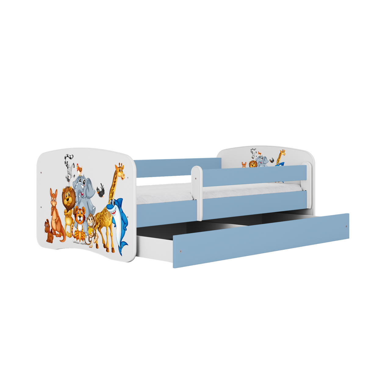 KINDERBETT Tiere mit Schublade 140/70 80/61/144 - Blau, Holzwerkstoff (70/140cm) - RAUMHIRSCH FURNITURE